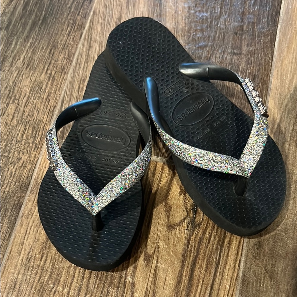 kids Havaianas Black Glitter Flip Flops